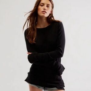 NWT We The Free People BLACK Honey B Thermal Long Sleeve Top, size small